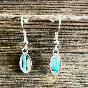 Silver and Blue Teardrop Earrings with Turquoise Stones